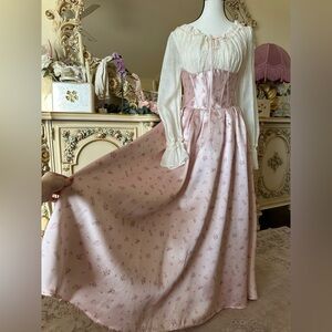 Rose Movement corset Dress Pink Floral Long Sleeve Dress from Lacemade